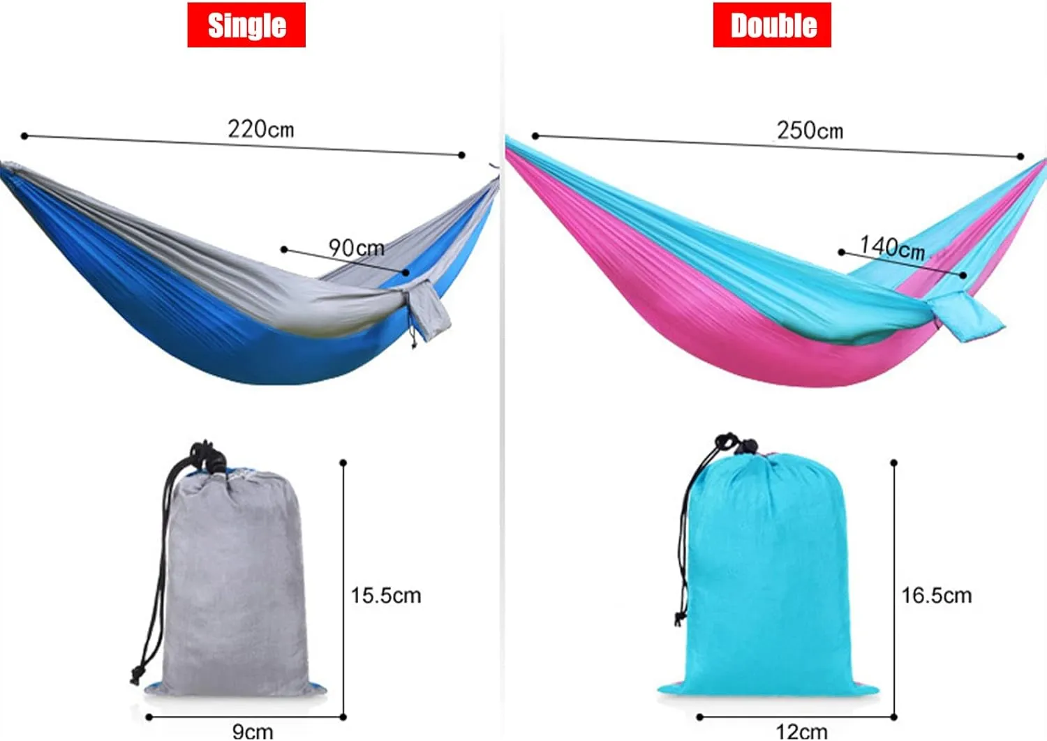 Double Camping Hammock for 1 2 People with Tree Straps, Lightweight Portable 210T Parachute Nylon Hammock for Hiking, Traveling, Backpacking and Backyard,C,250x140cm