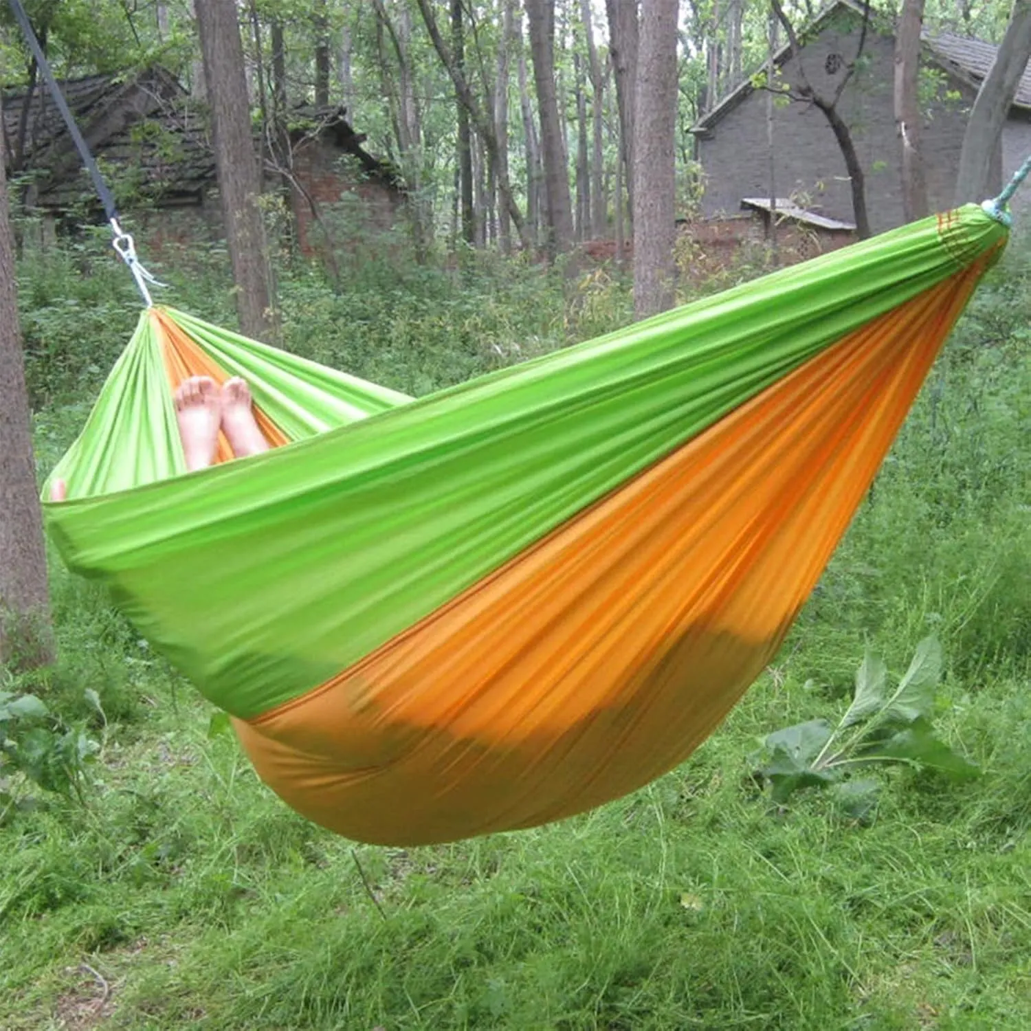 Double Camping Hammock for 1 2 People with Tree Straps, Lightweight Portable 210T Parachute Nylon Hammock for Hiking, Traveling, Backpacking and Backyard,C,250x140cm