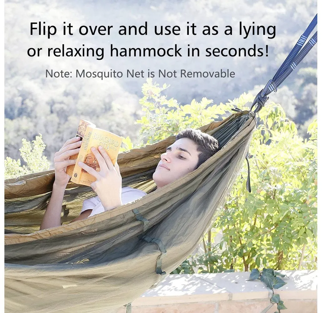 Double Camping Hammock with Bug Net, Tree Straps and Carabiners