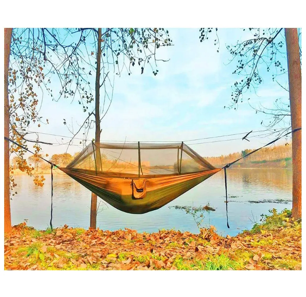 Double Camping Hammock with Bug Net, Tree Straps and Carabiners