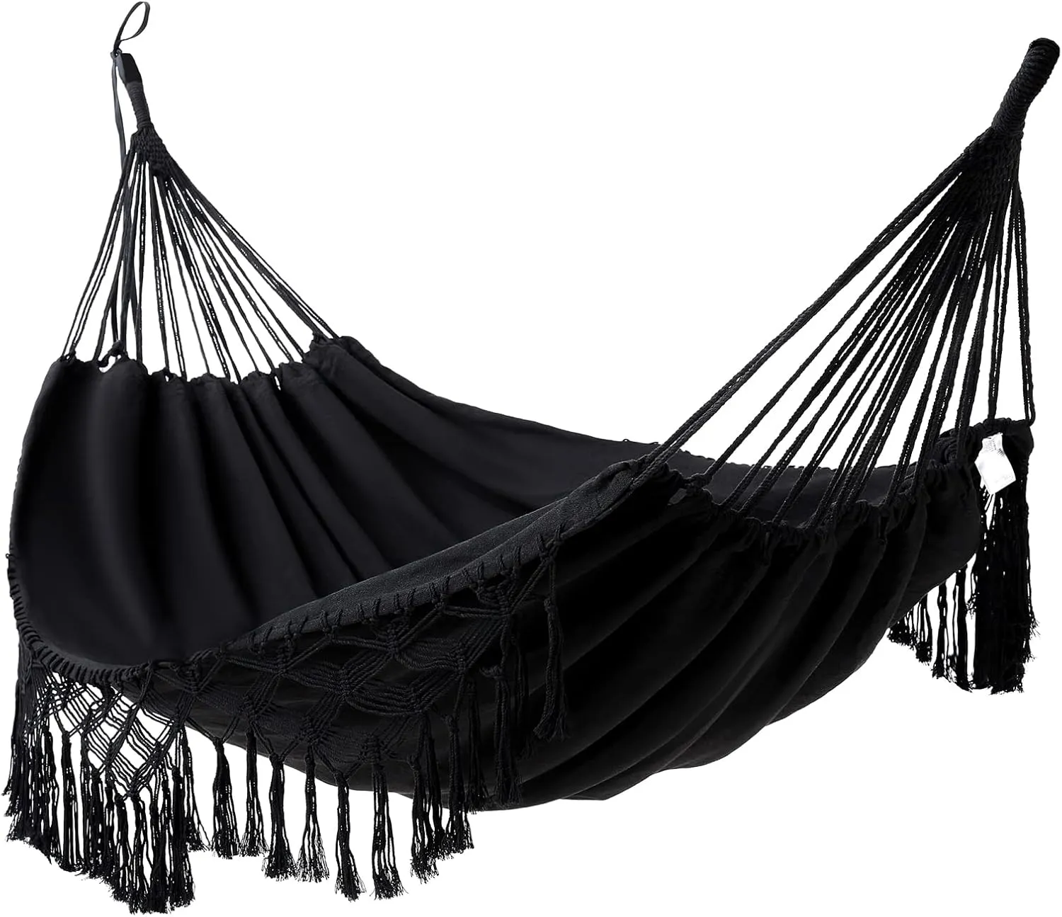 Double Hammock Cotton Canvas Fabric Brazilian Hammock Indoor Outdoor Hanging Suitable for 2 Adults, Max. Load 440.92 lbs (200 kg), Black