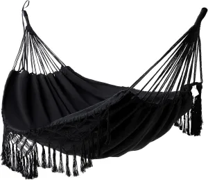 Double Hammock Cotton Canvas Fabric Brazilian Hammock Indoor Outdoor Hanging Suitable for 2 Adults, Max. Load 440.92 lbs (200 kg), Black