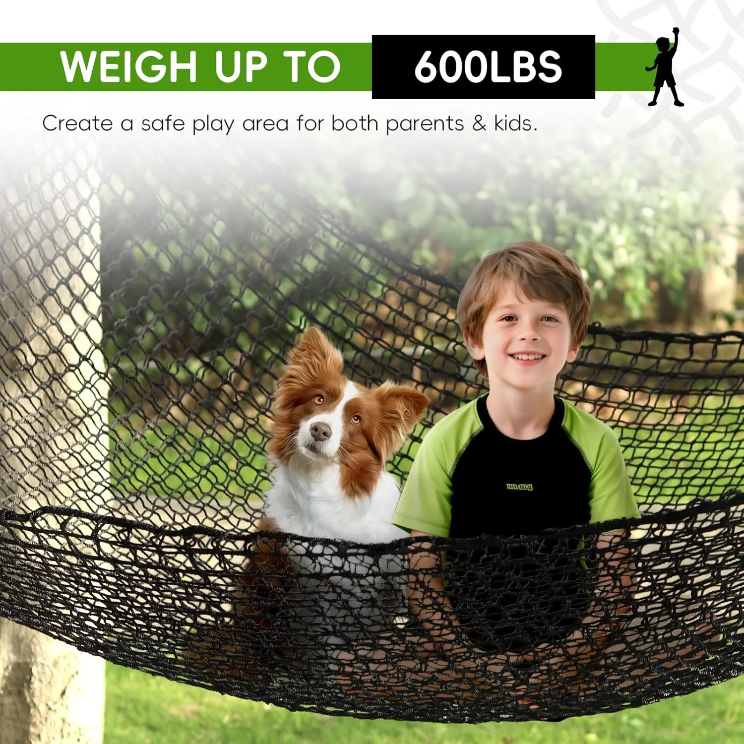 Double Layers Climbing Cargo Net - 9.9FT x 14.8FT Heavy Duty Playground Safety Net for Kids Backyard, Tree Fort & Jungle Gyms | Treehouse Accessories with Storage Bag & Carabiners (Black)
