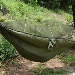 Double Person Camping Hammock with Mosquito Net Lightweight Strong Nylon Spinning for Outdoor Garden Jungle (Green)