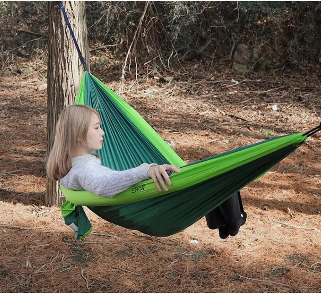 Double-Person Inflatable Hammock Outdoor Swing Adults and Children Anti-Rollover Outdoor Camping Anti-Mosquito Nets (Color : Green)