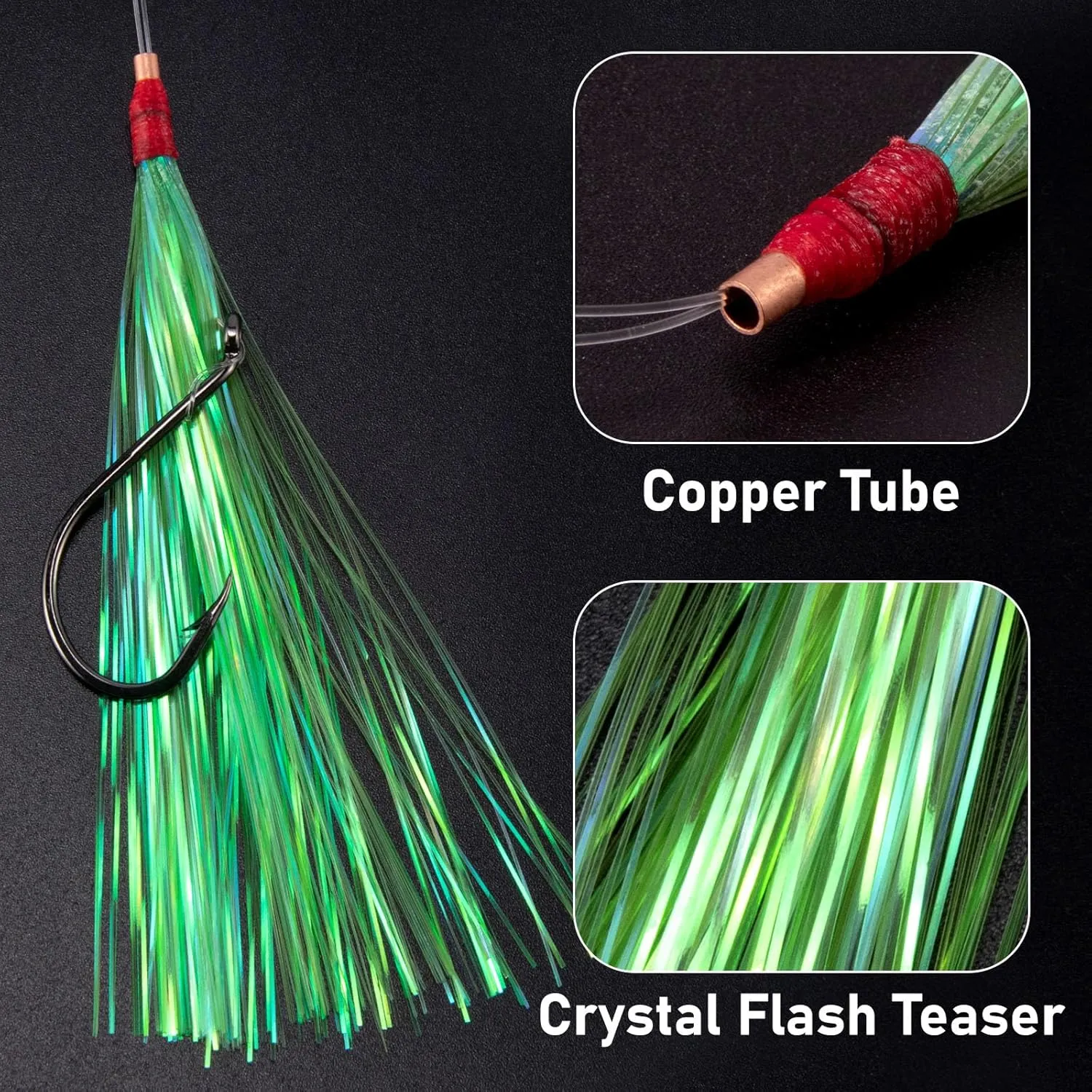 Dr.Fish 10 Pack Flounder Rigs Hi-Lo Rig 3.4ft/30LB, Offset Octopus Hook Surf Fishing Saltwater Rigs Mylar Flash Teaser Rig Striper Fluke Snapper Mono Offshore Inshore