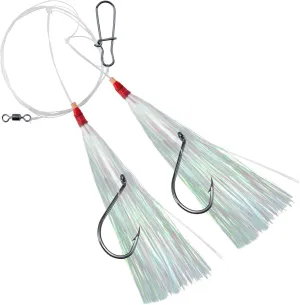 Dr.Fish 10 Pack Flounder Rigs Hi-Lo Rig 3.4ft/30LB, Offset Octopus Hook Surf Fishing Saltwater Rigs Mylar Flash Teaser Rig Striper Fluke Snapper Mono Offshore Inshore