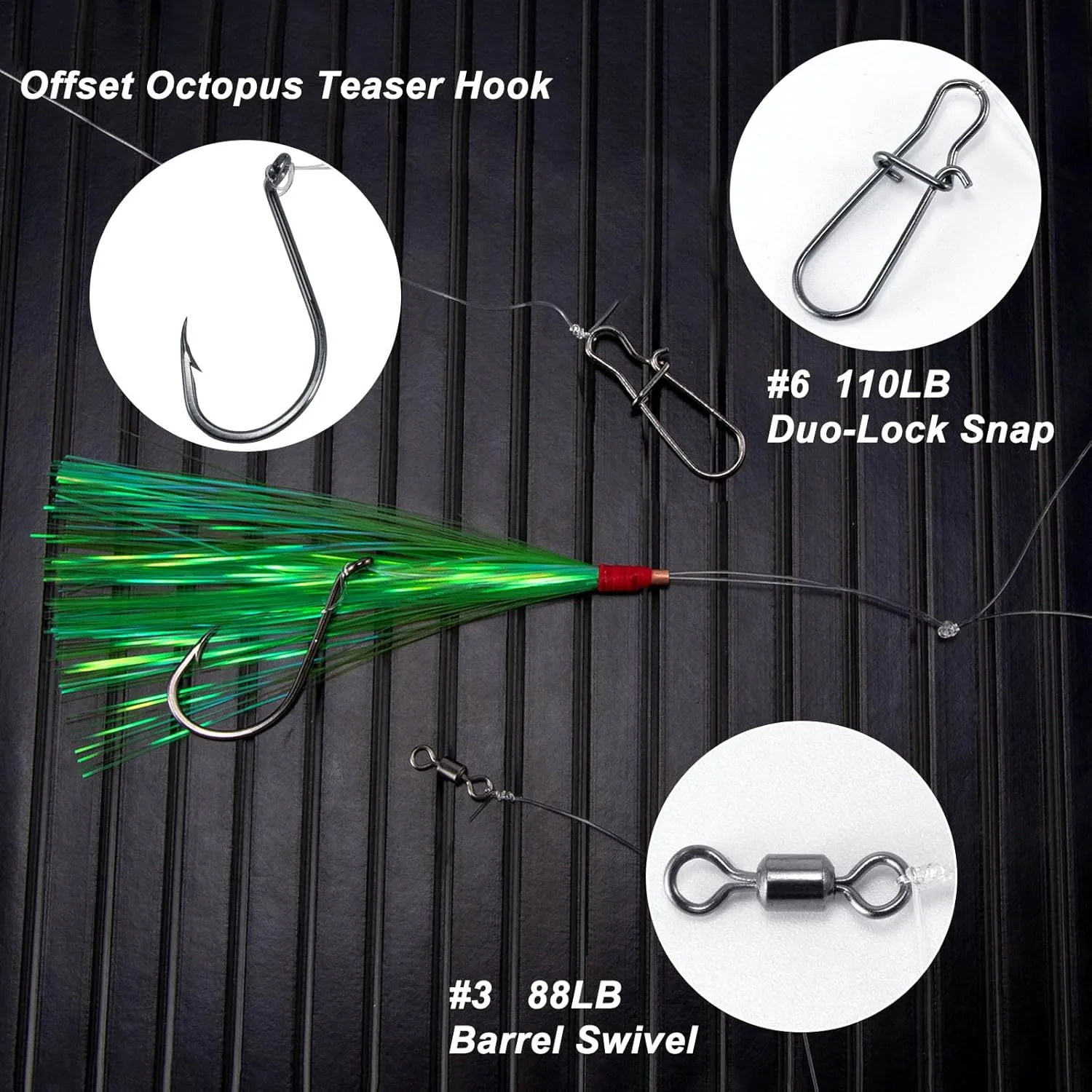 Dr.Fish 10 Pack Flounder Rigs Hi-Lo Rig 3.4ft/30LB, Offset Octopus Hook Surf Fishing Saltwater Rigs Mylar Flash Teaser Rig Striper Fluke Snapper Mono Offshore Inshore