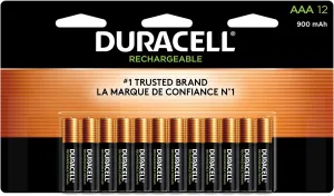 Duracell Rechargeable AAA Batteries, 12 Count Pack, Triple A Battery for Long-lasting Power, All-Purpose Pre-Charged Battery for Household and Business Devices