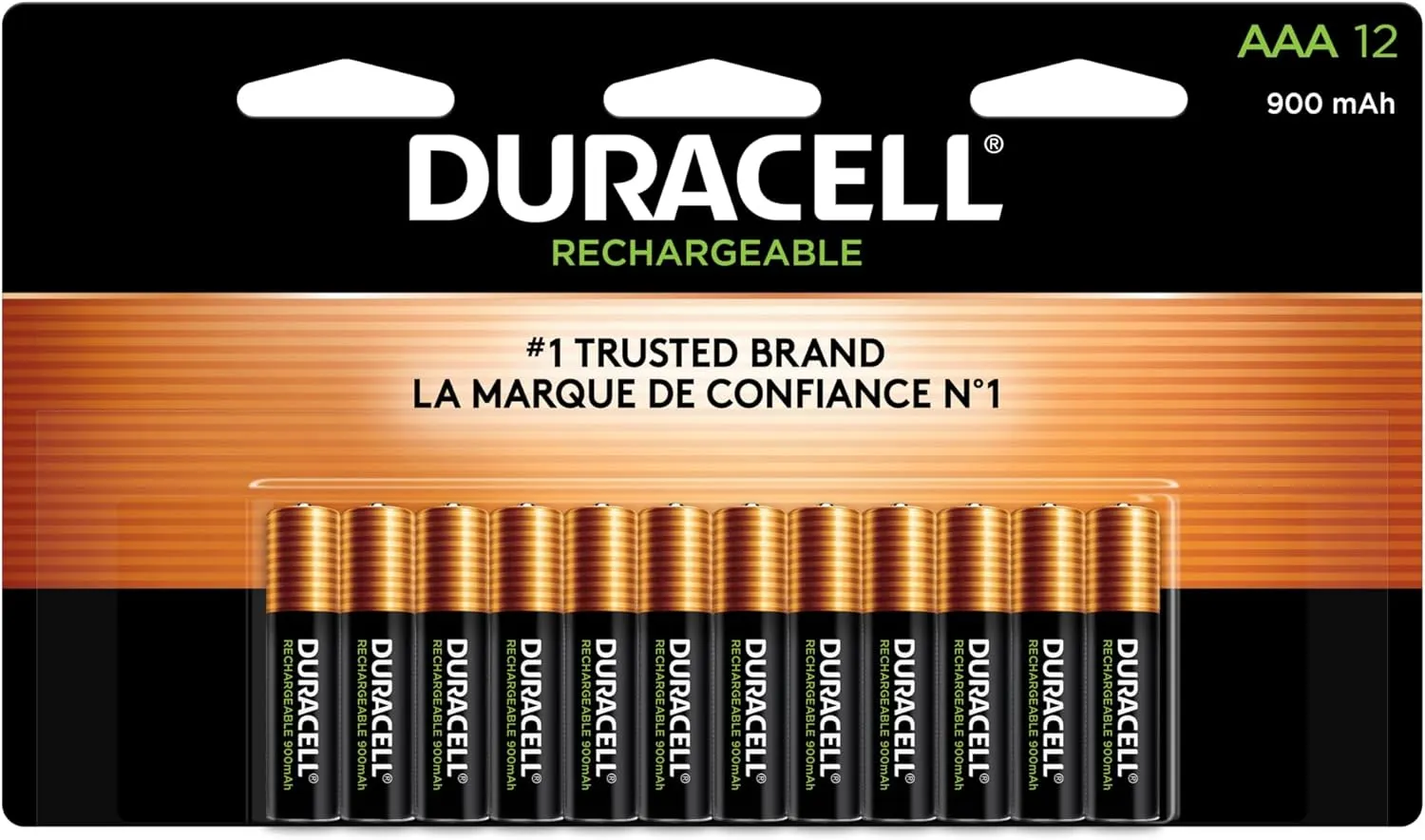 Duracell Rechargeable AAA Batteries, 12 Count Pack, Triple A Battery for Long-lasting Power, All-Purpose Pre-Charged Battery for Household and Business Devices