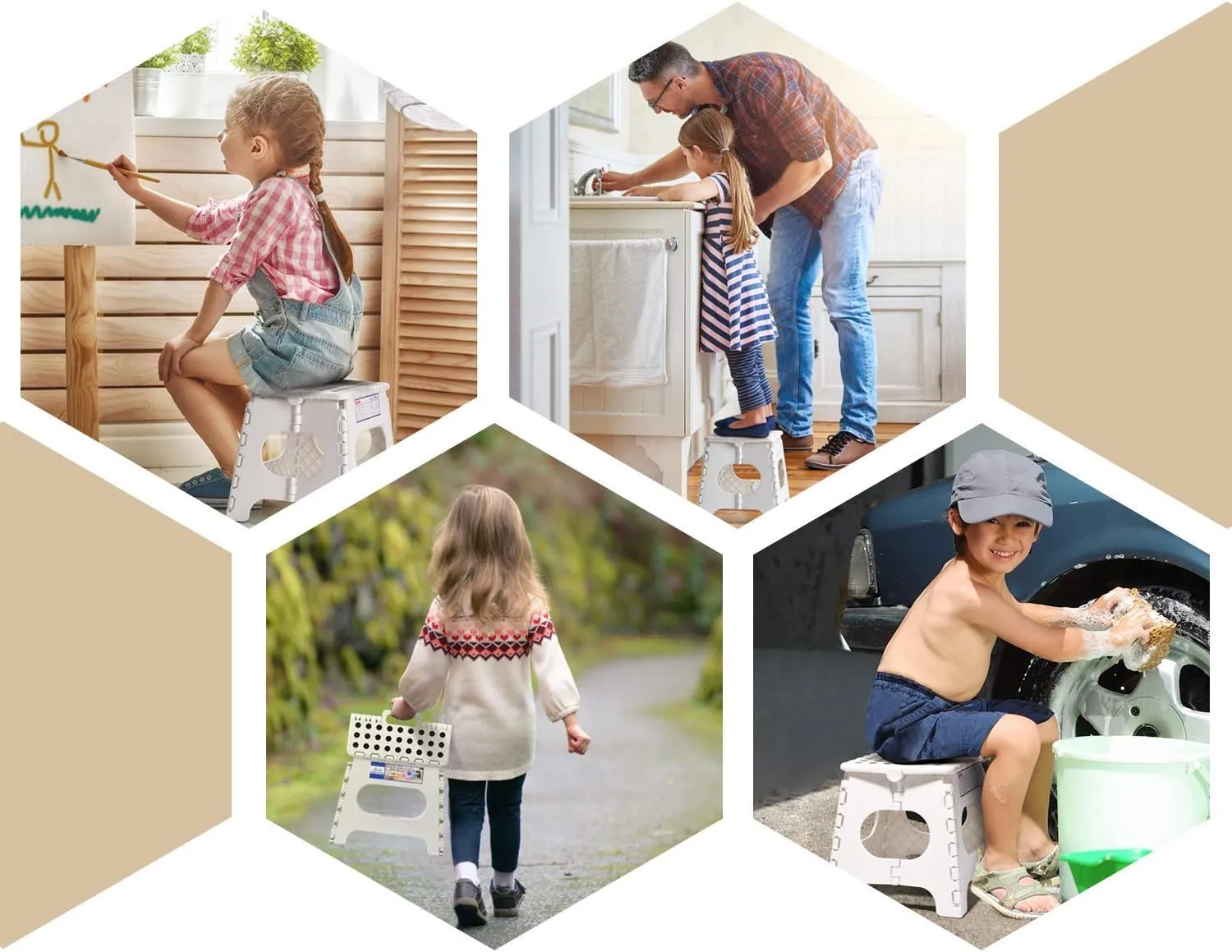 Dyforce Non-Slip Folding Step Stool - 11 inch Height Premium Heavy Duty Foldable Step Stool for Kids, Kitchen Garden Bathroom Camping Stepping Stool - White