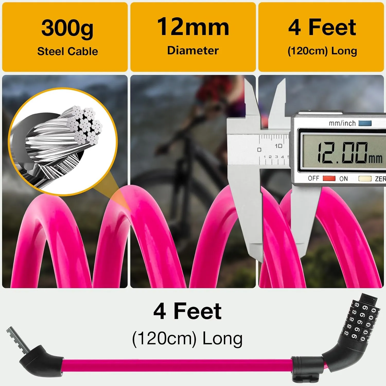 E Scooter Lock, Bike Combination Cable Locks Compatible with Xiaomi M365/Max/GXL/Ninebot/Segway/Motor/Bicycle Lock 4 ft Long/0.472In Scooter Anti-Theft Ideal 4 Digit/12 Steel Cable