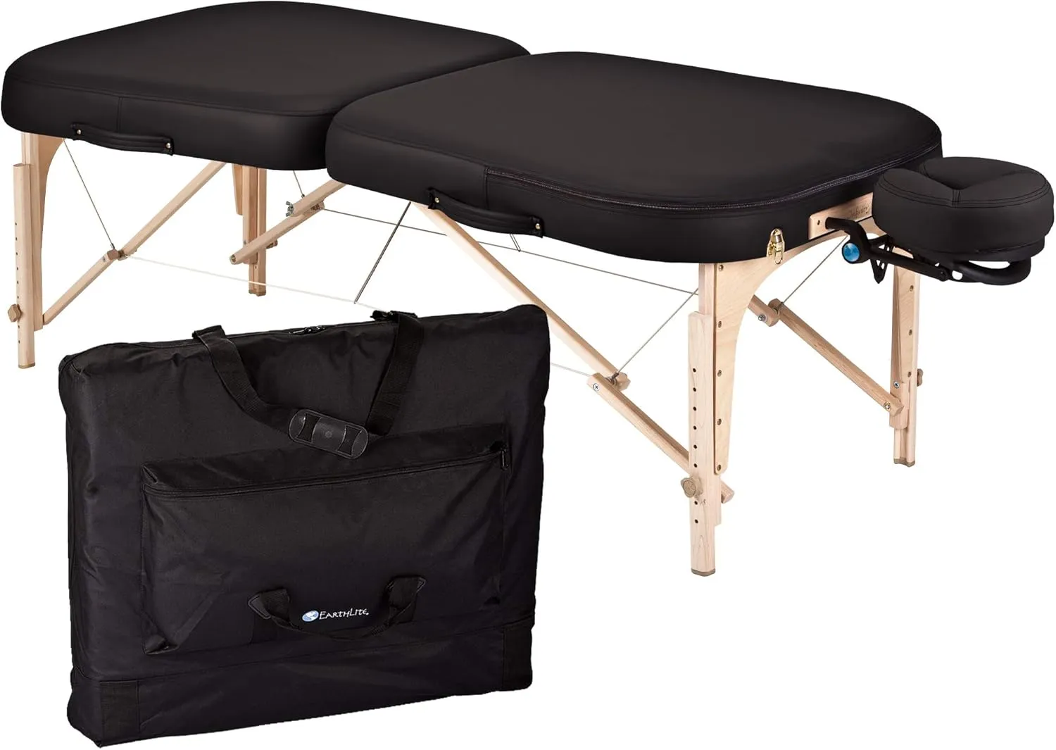 EARTHLITE Portable Massage Table INFINITY – Greater Client Access, Unique Shape, 3” Triple Density Foam, Flex-Rest Face Cradle, Carry Case (Full Reiki)