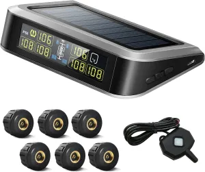 Easrsupe Tire Pressure Monitoring System, Equipped with Solar Charging Tpms System, 6 Sensors (0-199 PSI), 7 Alarm Modes, 1 Relay (98 Ft), Suitable SUV, RV, Trailer Tire Pressure Monitoring System