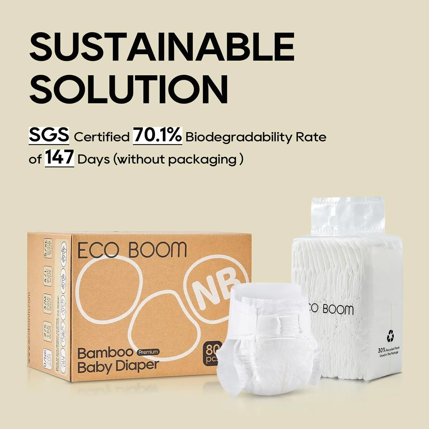 ECO BOOM Diapers, Viscose from Bamboo Diapers, Natural Soft Disposable Nappies for Infant, Size 2 Suitable for 6 to 16lb (Small - 102 Count)