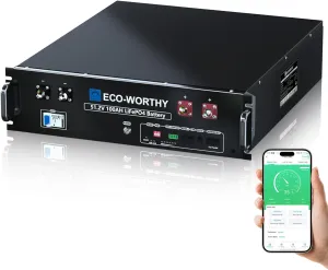 ECO-WORTHY 48V 100Ah LiFePO4 Lithium Battery, 5.12kWh Capacity, Server Rack Battery with Bluetooth, 6000 Cycles, 3U Chassis, Perfect for Off-Grid, Solar, Backup Power