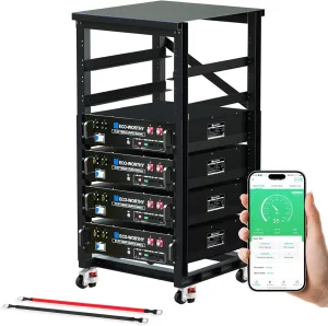ECO-WORTHY 48V 400Ah LiFePO4 Lithium Battery (4 Pack 48V 100AH) with BMS, 20.48kWh Capacity, Server Rack Battery with Bluetooth, 6000 Deep Cycles, Ideal for Off-Grid, Solar (BUY Batteries Get Rack)