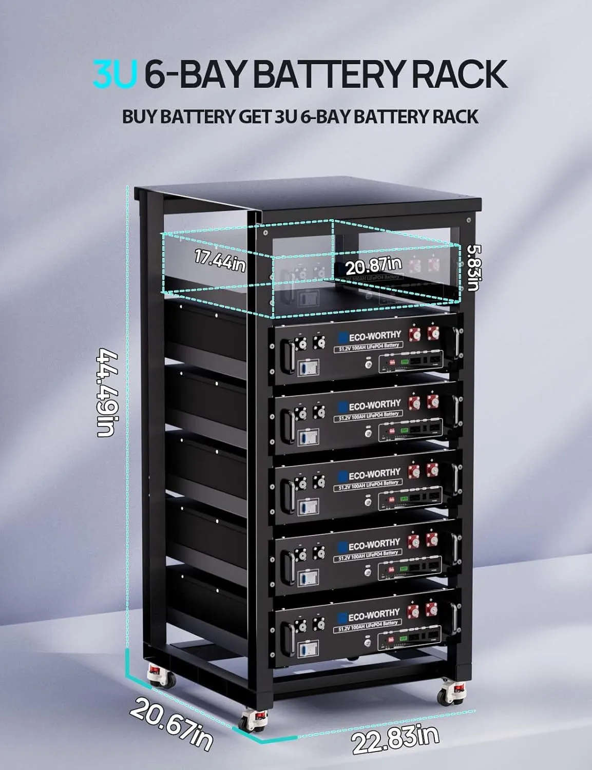 ECO-WORTHY 48V 400Ah LiFePO4 Lithium Battery (4 Pack 48V 100AH) with BMS, 20.48kWh Capacity, Server Rack Battery with Bluetooth, 6000 Deep Cycles, Ideal for Off-Grid, Solar (BUY Batteries Get Rack)