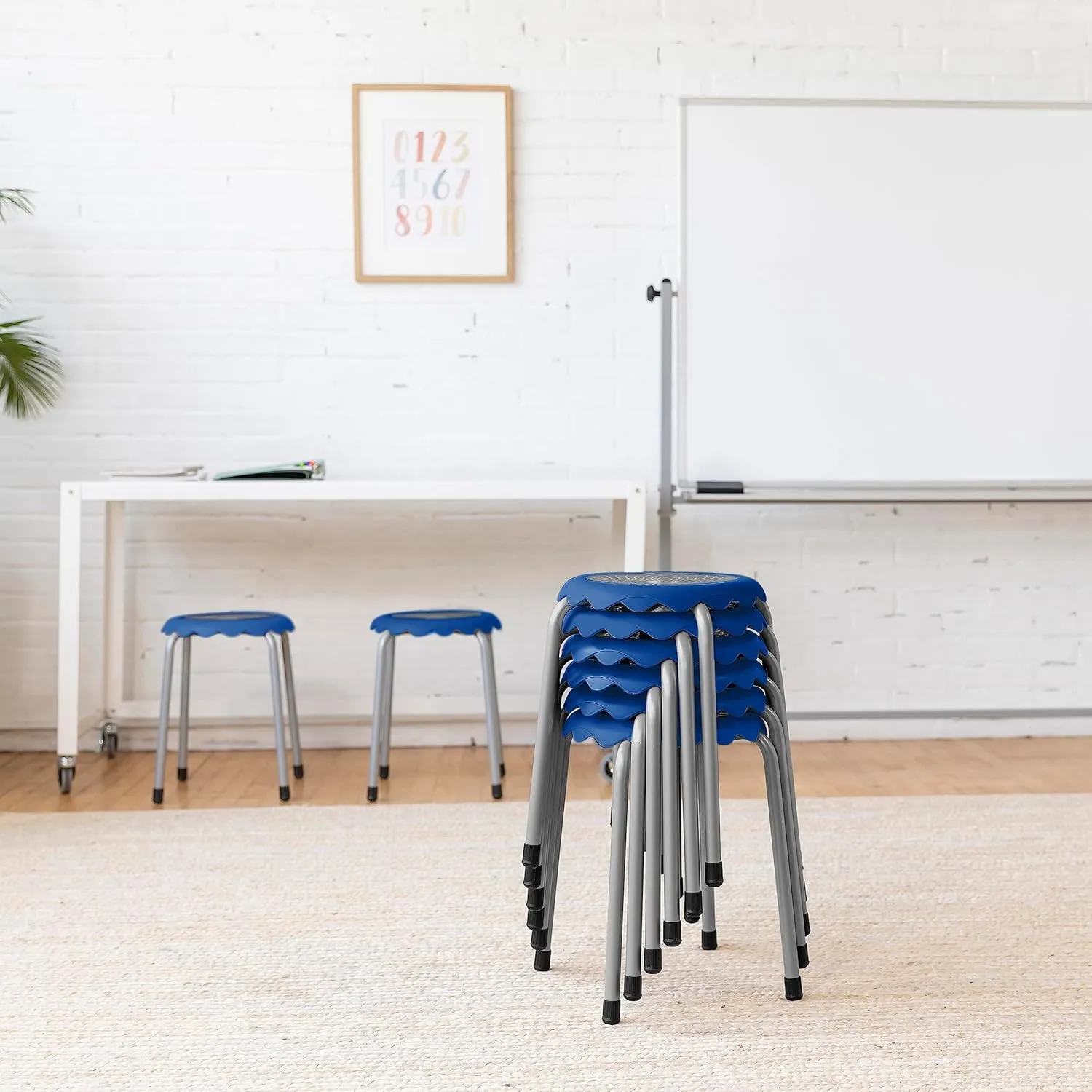 ECR4Kids Daisy Stackable Stool Set, Flexible Seating, Blue, 8-Piece