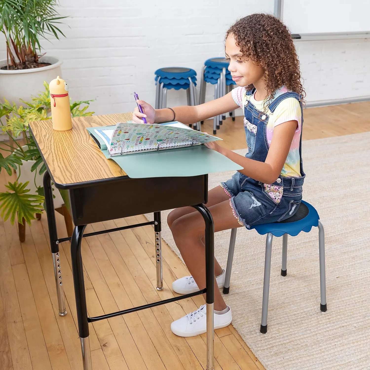 ECR4Kids Daisy Stackable Stool Set, Flexible Seating, Blue, 8-Piece