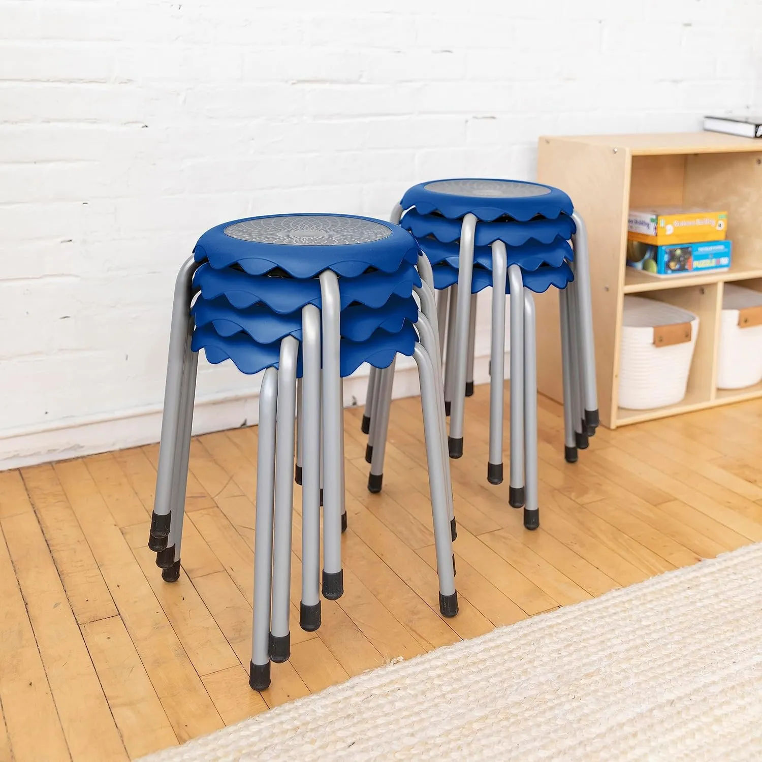 ECR4Kids Daisy Stackable Stool Set, Flexible Seating, Blue, 8-Piece