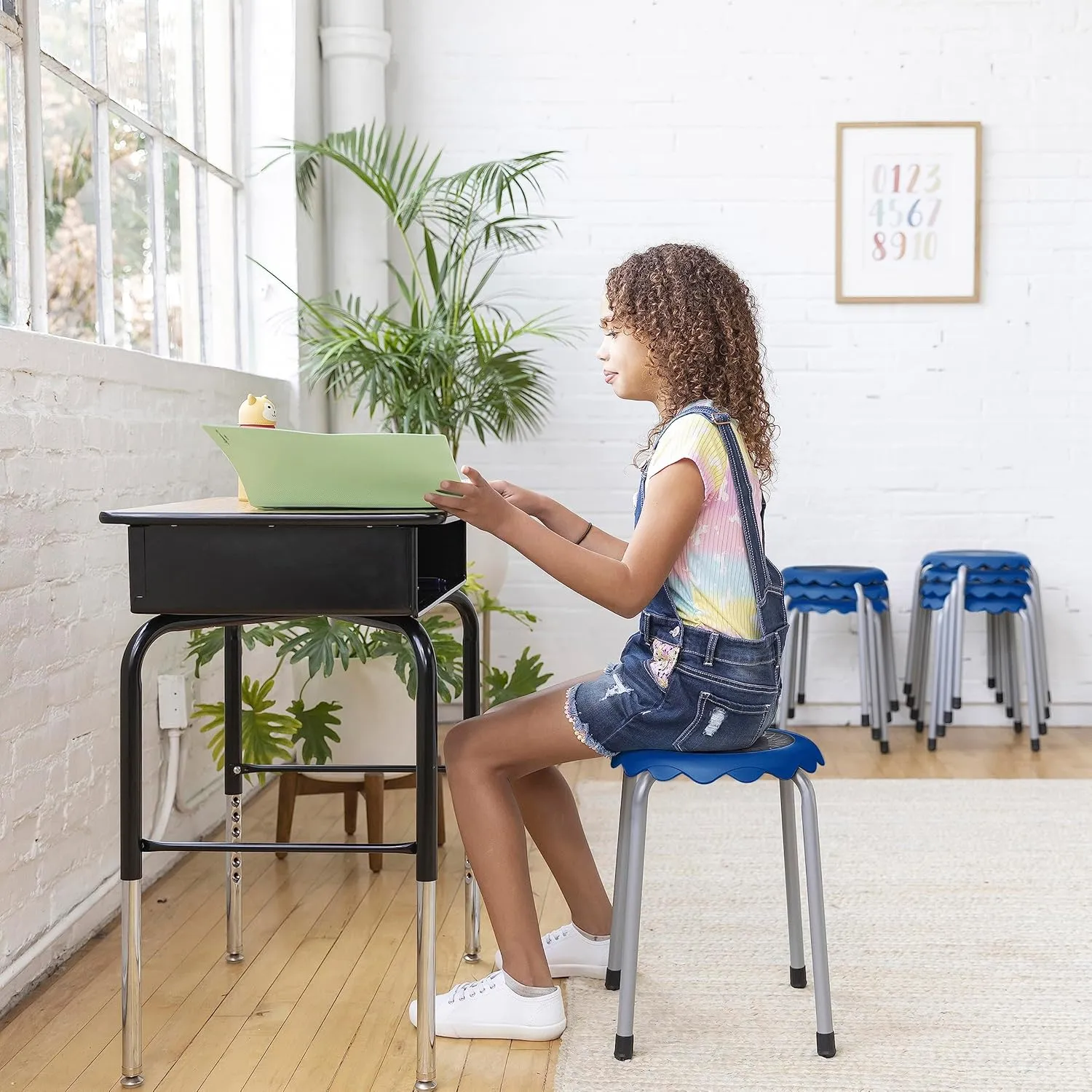 ECR4Kids Daisy Stackable Stool Set, Flexible Seating, Blue, 8-Piece