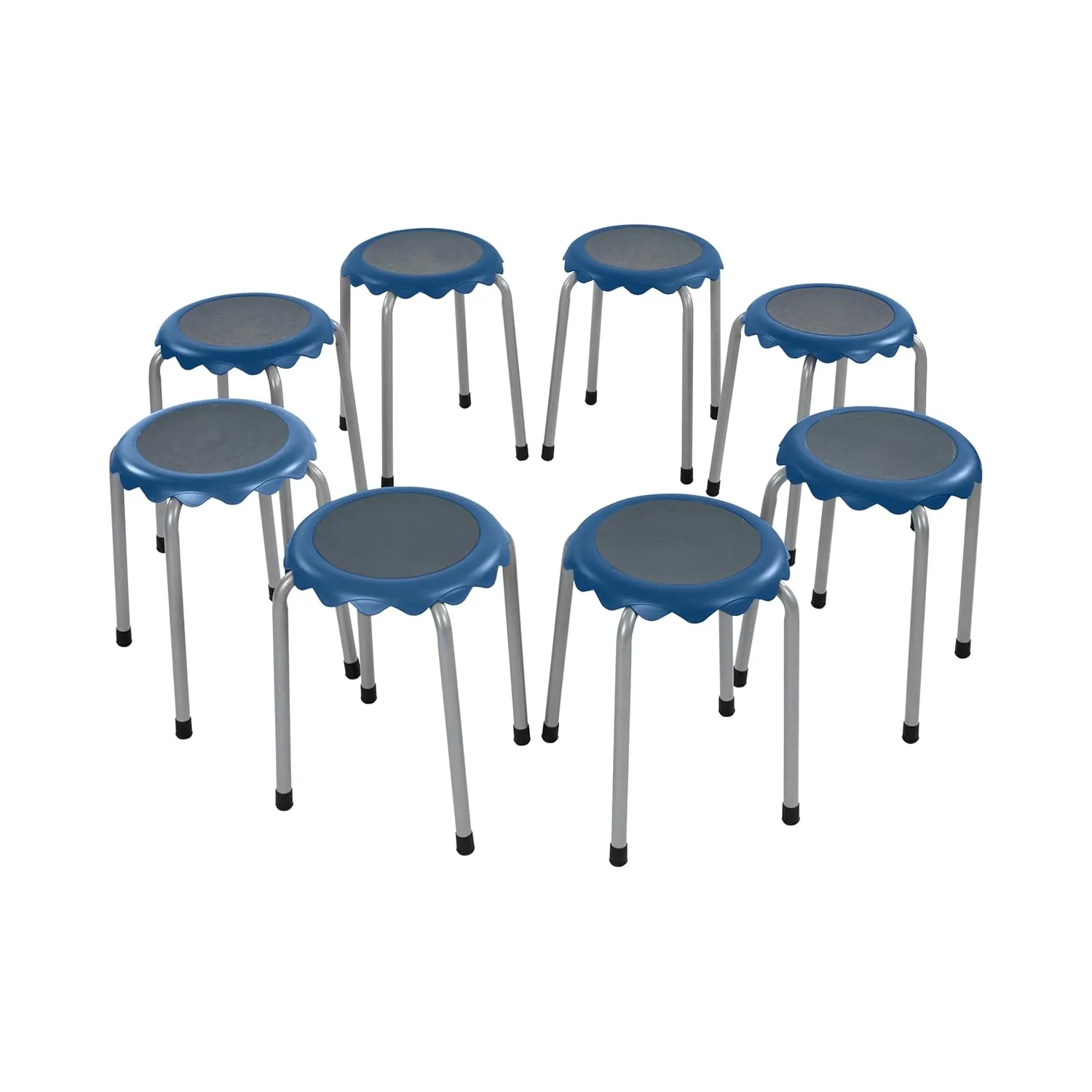 ECR4Kids Daisy Stackable Stool Set, Flexible Seating, Blue, 8-Piece