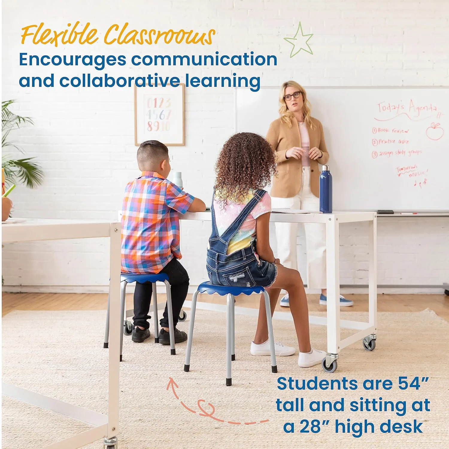 ECR4Kids Daisy Stackable Stool Set, Flexible Seating, Blue, 8-Piece