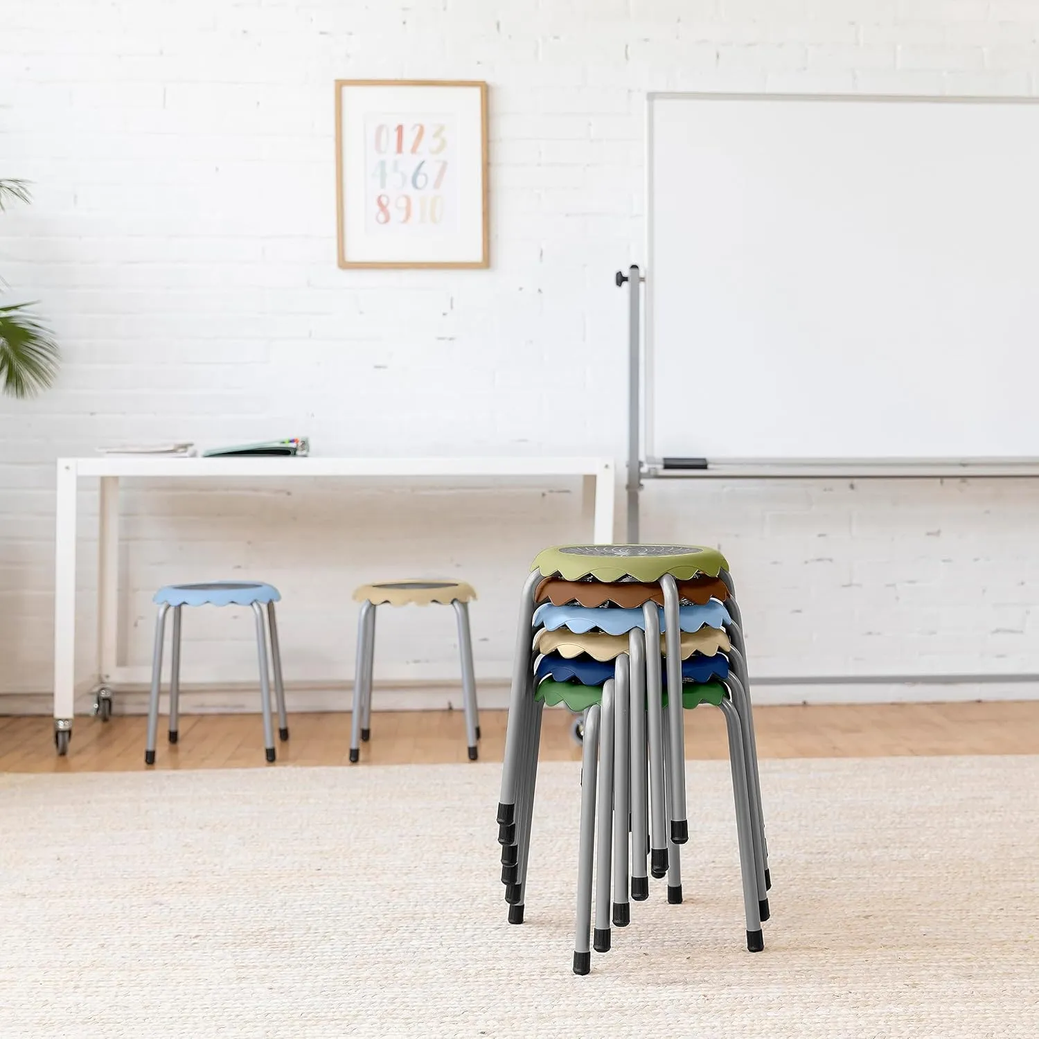 ECR4Kids Daisy Stackable Stool Set, Flexible Seating, Earthtone, 8-Piece