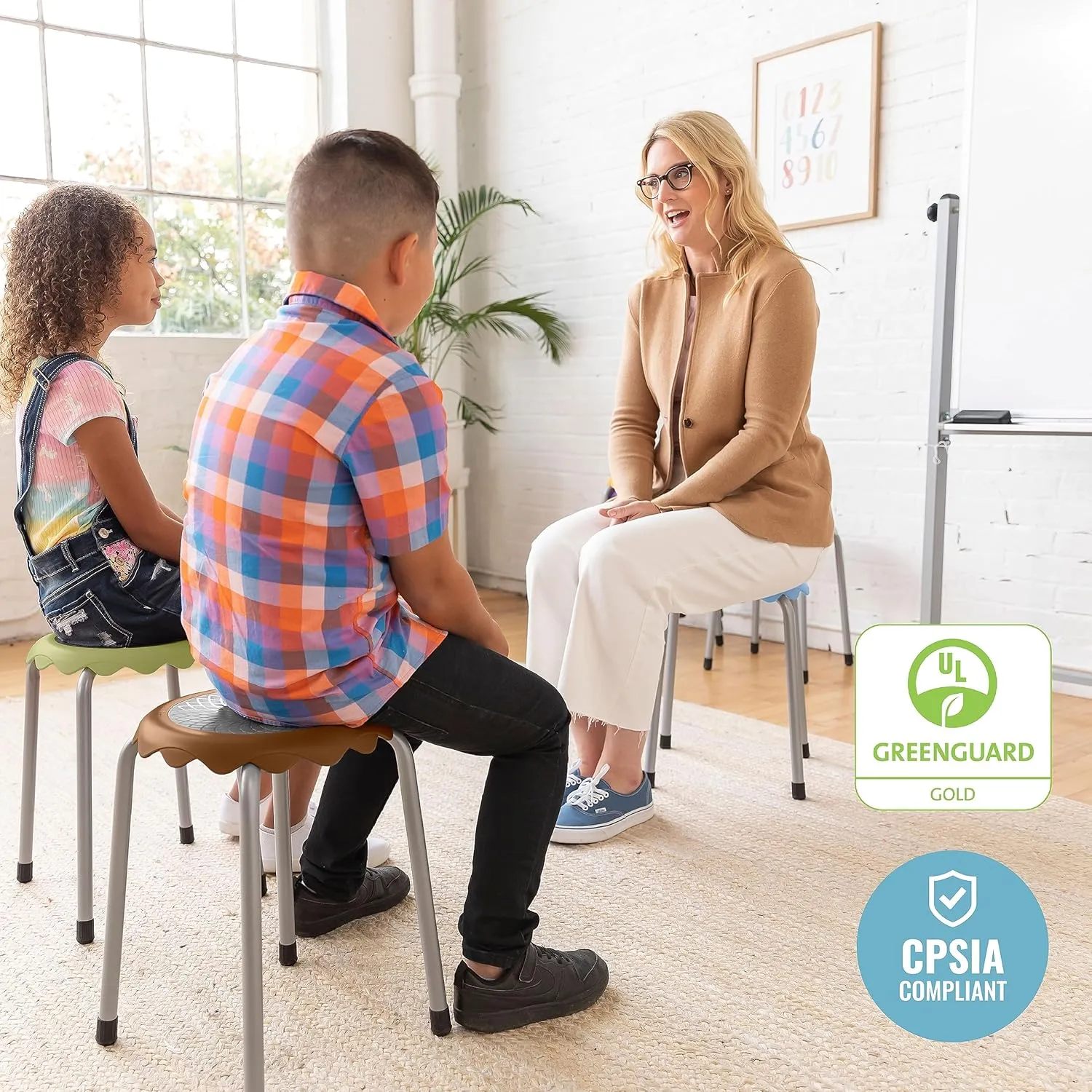 ECR4Kids Daisy Stackable Stool Set, Flexible Seating, Earthtone, 8-Piece