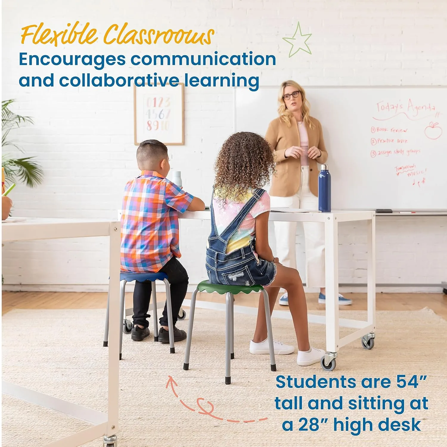 ECR4Kids Daisy Stackable Stool Set, Flexible Seating, Earthtone, 8-Piece