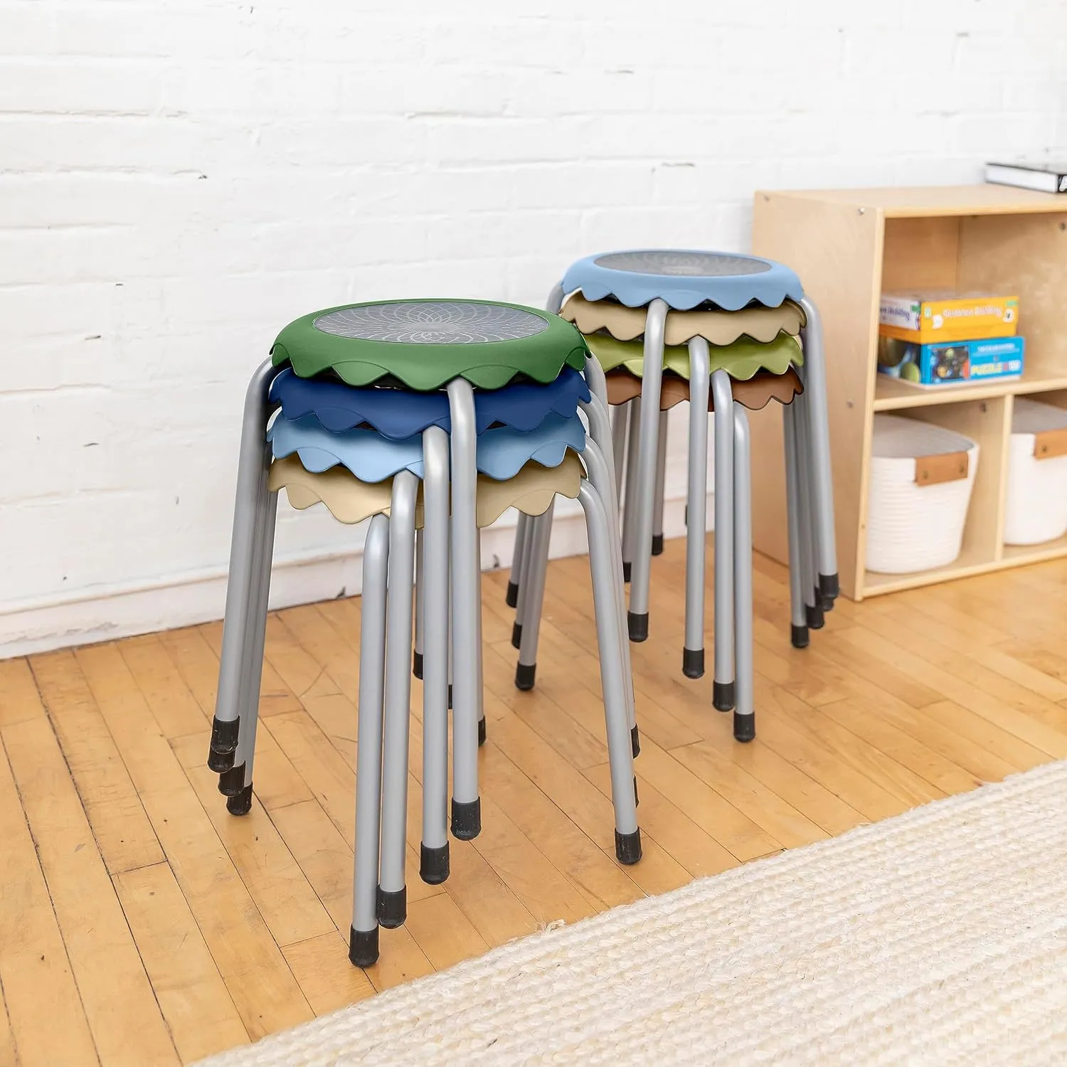 ECR4Kids Daisy Stackable Stool Set, Flexible Seating, Earthtone, 8-Piece