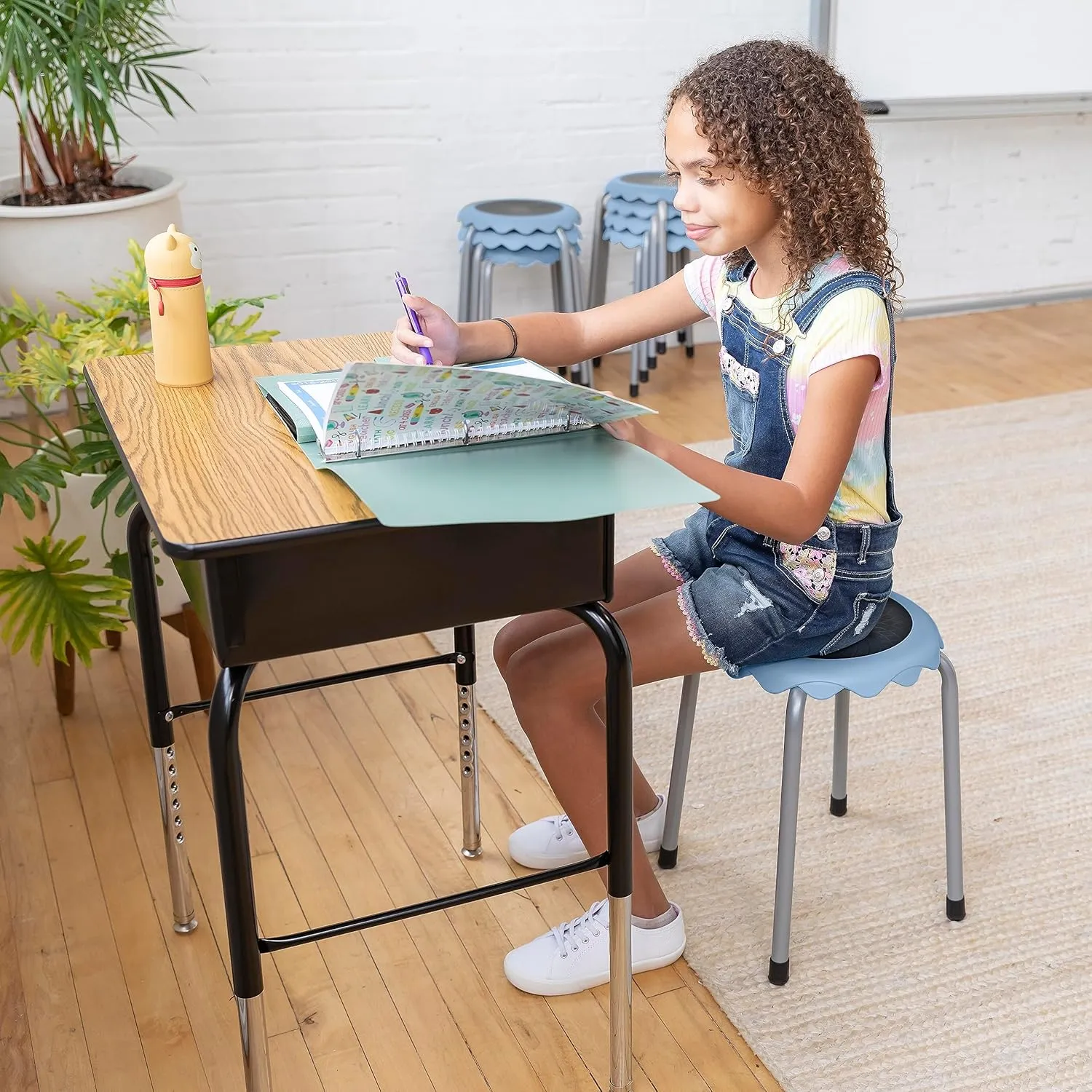 ECR4Kids Daisy Stackable Stool Set, Flexible Seating, Powder Blue, 8-Piece