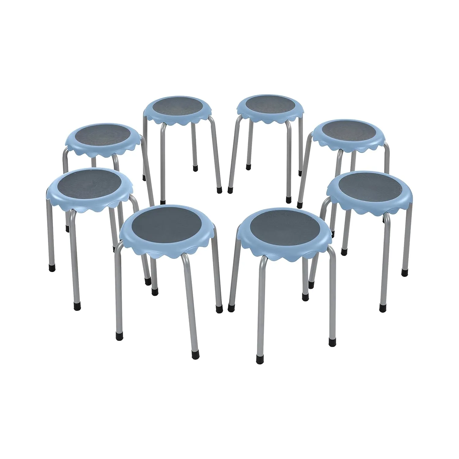 ECR4Kids Daisy Stackable Stool Set, Flexible Seating, Powder Blue, 8-Piece