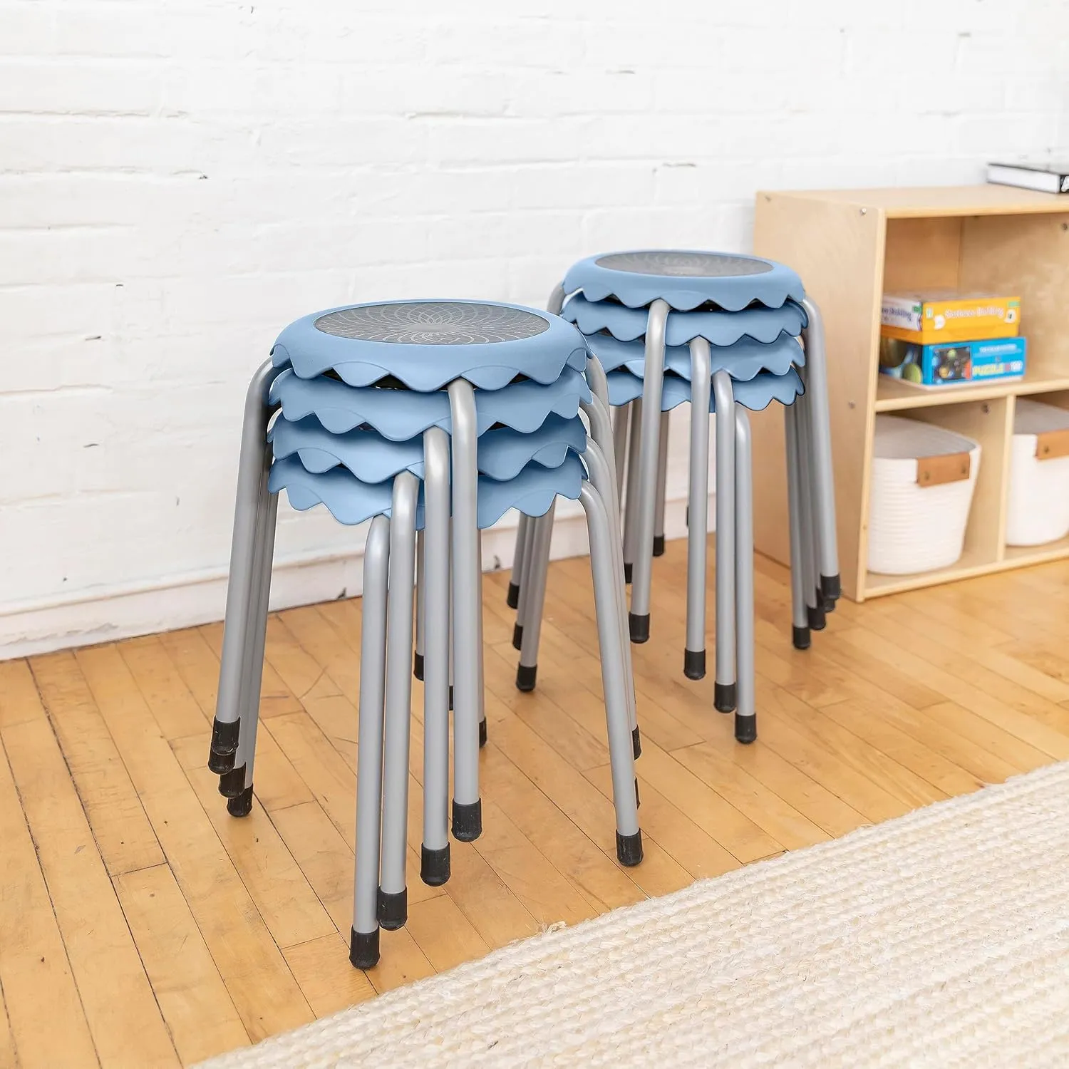 ECR4Kids Daisy Stackable Stool Set, Flexible Seating, Powder Blue, 8-Piece