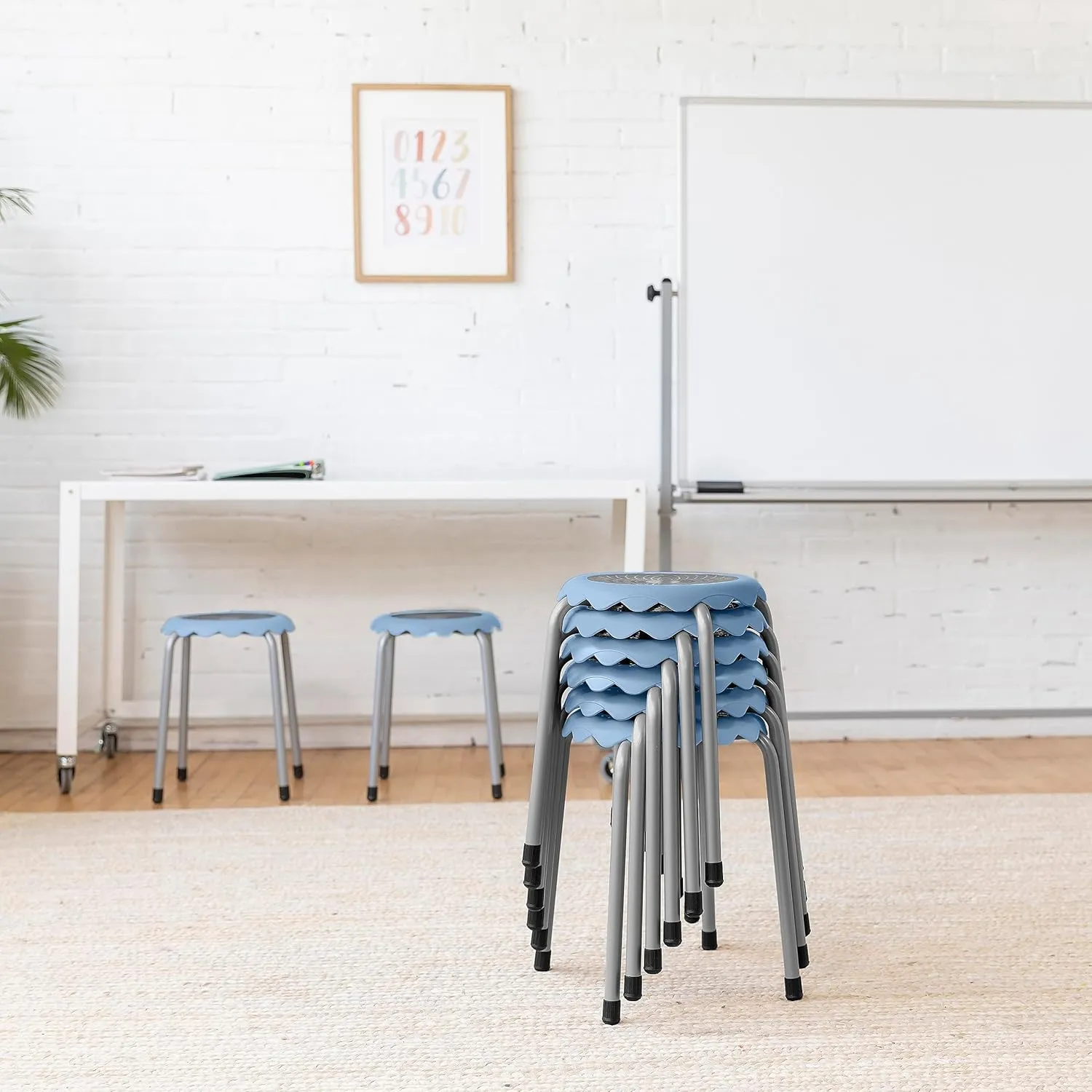 ECR4Kids Daisy Stackable Stool Set, Flexible Seating, Powder Blue, 8-Piece