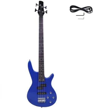 Electric Bass Guitar Full Size 4 String Exquisite Stylish Bass with Power Line and Wrench Tool (Blue)