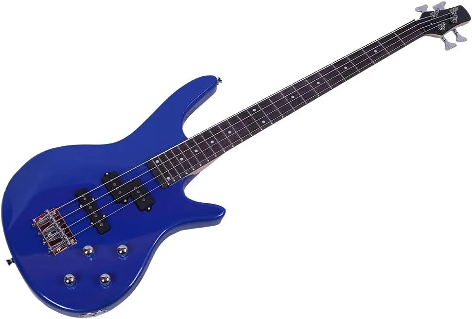 Electric Bass Guitar Full Size 4 String Exquisite Stylish Bass with Power Line and Wrench Tool (Blue)