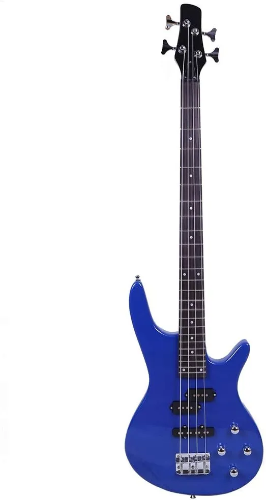 Electric Bass Guitar Full Size 4 String Exquisite Stylish Bass with Power Line and Wrench Tool (Blue)