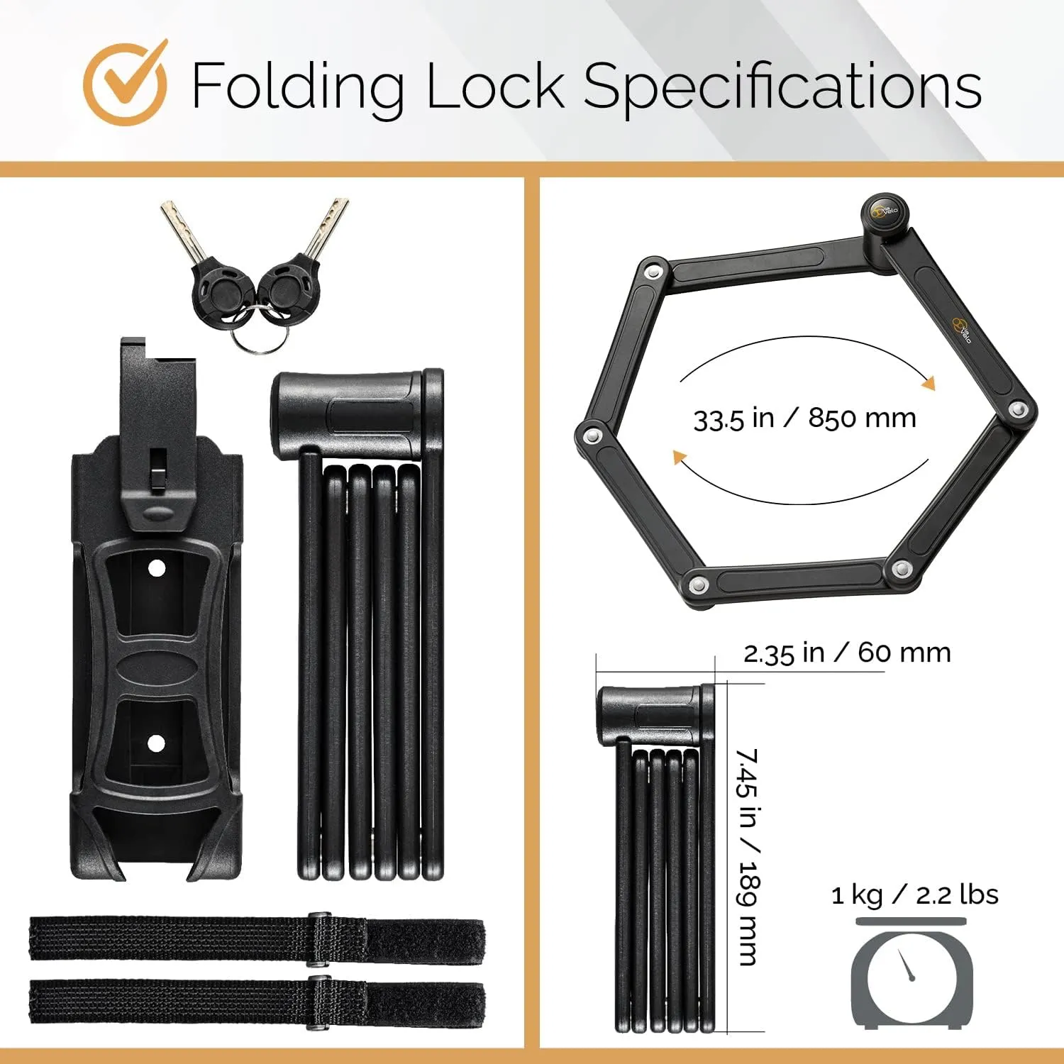 Electric Bike Bike Lock Set Triple Protection Via Velo 2022 New Heavy-Duty Hard Steel | 33.5”Folding Lock | 11" Bicycle U Lock | 6FT Cable | for Electric Bike Fat Tire Scooter Folding Bike Adult