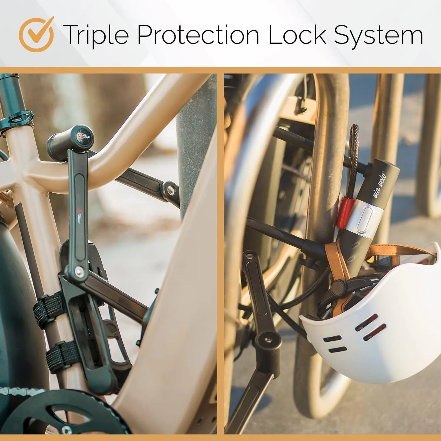 Electric Bike Bike Lock Set Triple Protection Via Velo 2022 New Heavy-Duty Hard Steel | 33.5”Folding Lock | 11" Bicycle U Lock | 6FT Cable | for Electric Bike Fat Tire Scooter Folding Bike Adult
