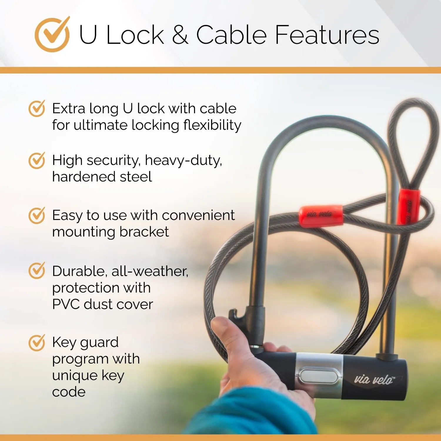 Electric Bike Bike Lock Set Triple Protection Via Velo 2022 New Heavy-Duty Hard Steel | 33.5”Folding Lock | 11" Bicycle U Lock | 6FT Cable | for Electric Bike Fat Tire Scooter Folding Bike Adult