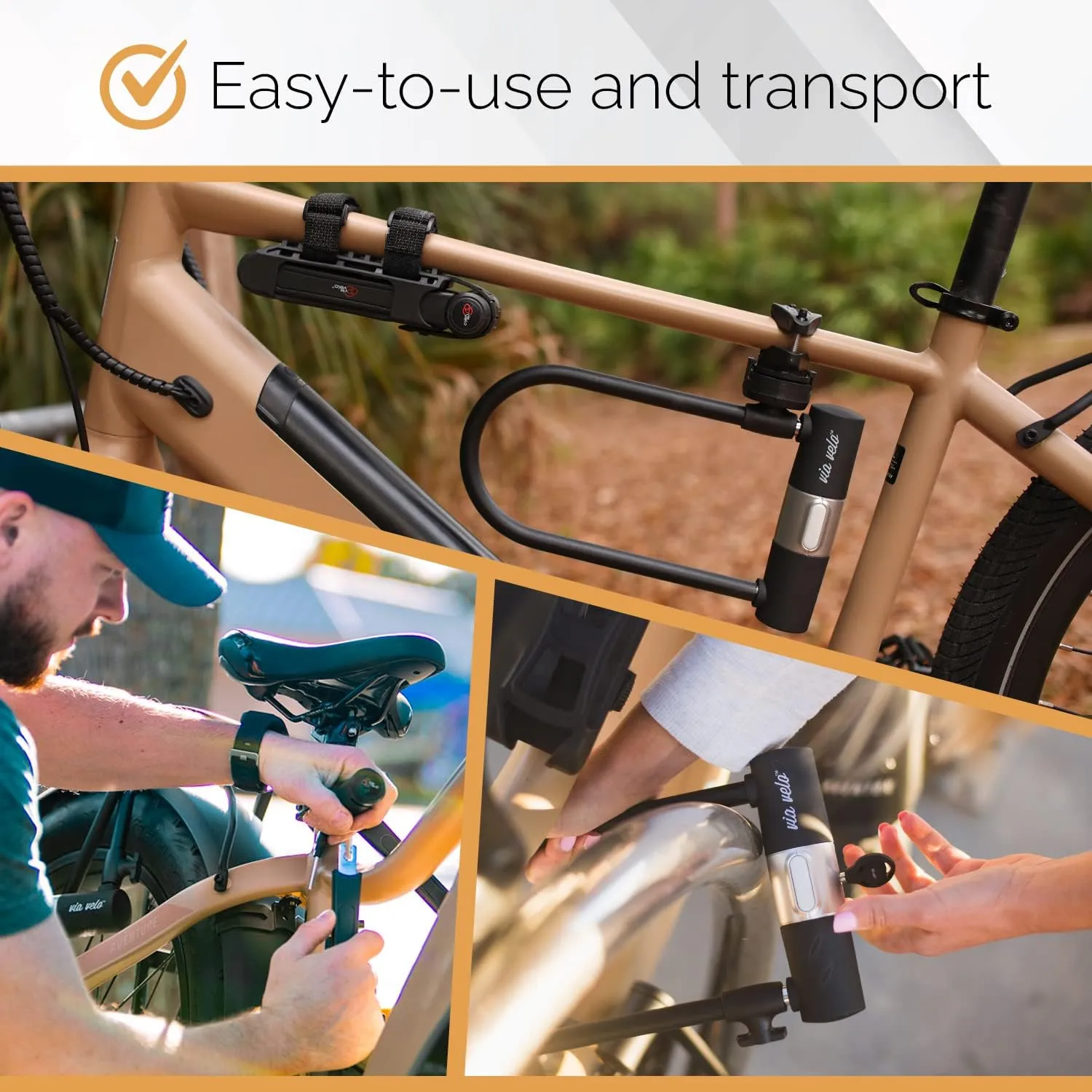 Electric Bike Bike Lock Set Triple Protection Via Velo 2022 New Heavy-Duty Hard Steel | 33.5”Folding Lock | 11" Bicycle U Lock | 6FT Cable | for Electric Bike Fat Tire Scooter Folding Bike Adult