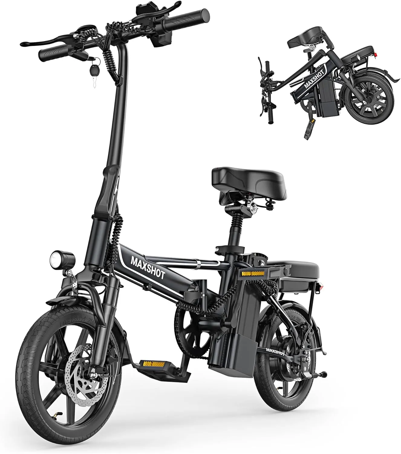 Electric Bike for Adults,Electric Bicycles Max 28/40 Miles Ranges up to 22 MPH,14" Folding Ebike with Peak 750W Motor.ebike with 499.2/749WH Removable Battery, Front & Rear Suspension