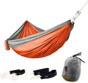 ELEOPTION® Portable Outdoor Double Camping Hammock Aluminum Carabiners Big Size 118 "x71 Lightweigh with Weather Resistant Best Equipment for Backpacking, Hiking, Hiking,Travel etc (Gray/Orange)