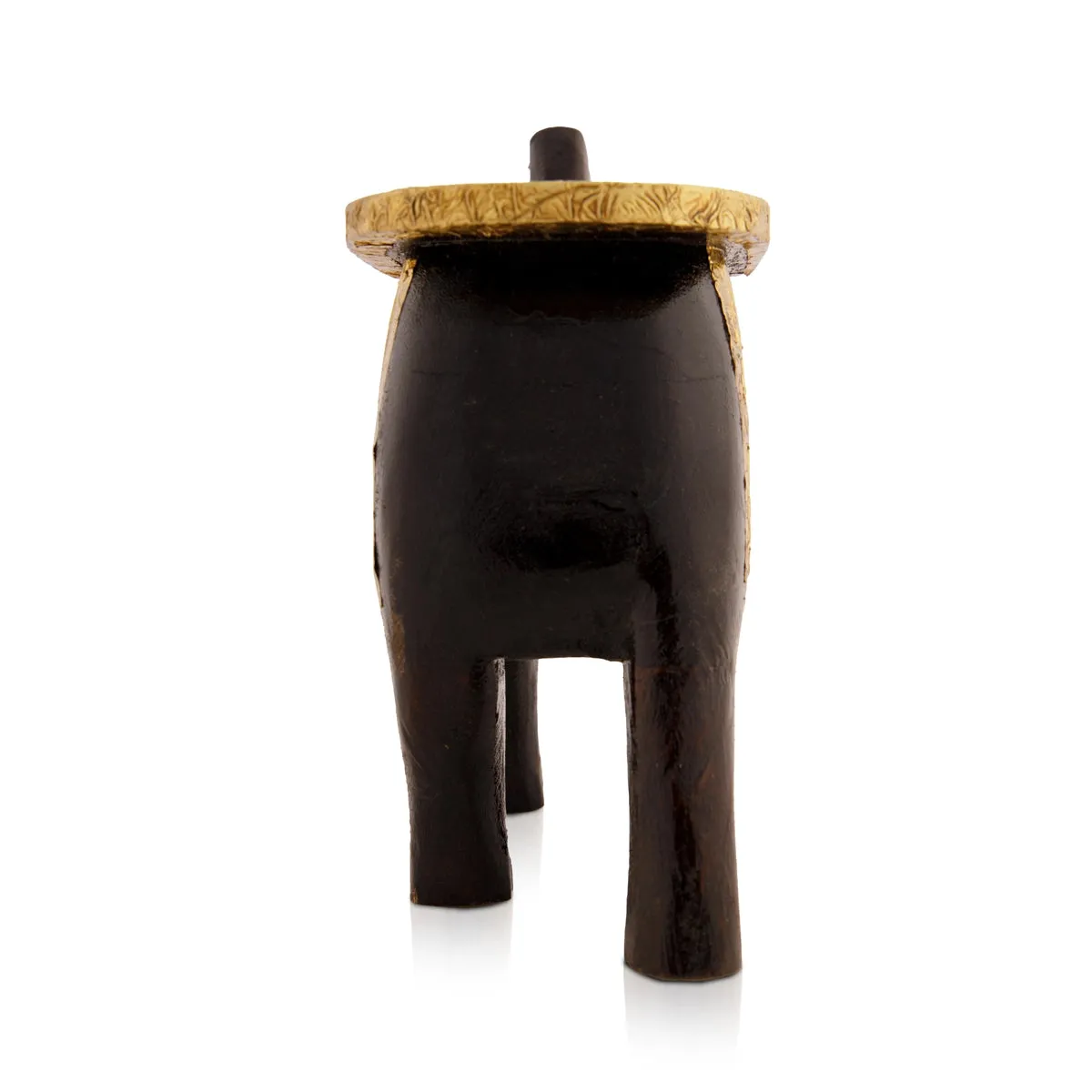 Elephant Statue - 6 x 8 Inches | Wooden Sculpture/ Brass Inlaid Design Elephant Idol for Home Decor
