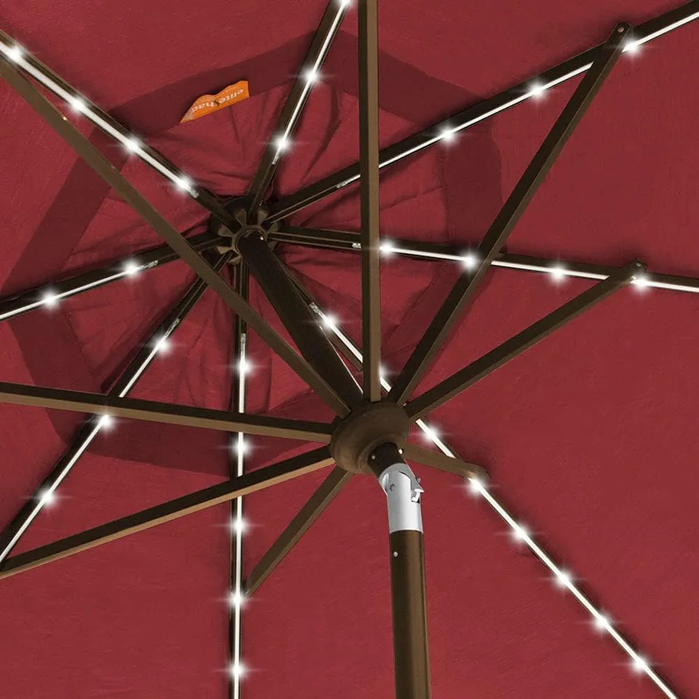 EliteShade USA 10-Year-Non-Fading Solar 9ft 3 Tiers Market Umbrella with 80 LED Lights Patio Umbrellas Outdoor Table with Ventilation,Burgundy