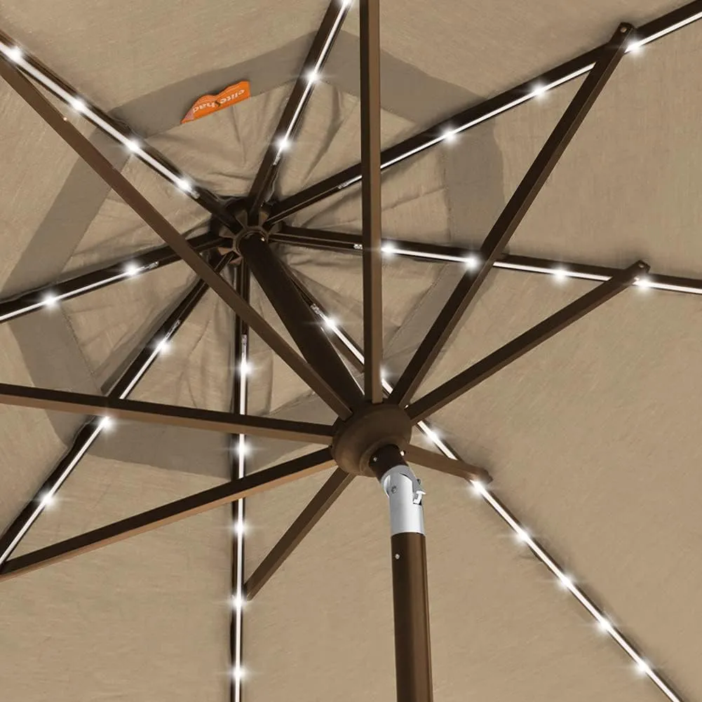 EliteShade USA 10-Year-Non-Fading Solar 9ft 3 Tiers Market Umbrella with 80 LED Lights Patio Umbrellas Outdoor Table with Ventilation,Heather Beige