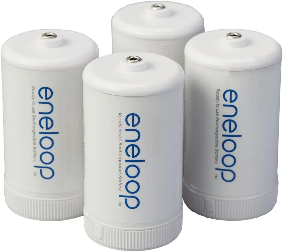 Eneloop Panasonic BQ-BS1E4SA D Size Battery Adapters for Use with Ni-MH Rechargeable AA Battery Cells, 4 Pack