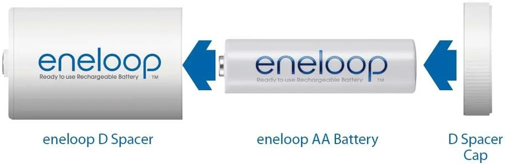 Eneloop Panasonic BQ-BS1E8SA D Size Battery Adapters for Use with Ni-MH Rechargeable AA Battery Cells, 8 Pack